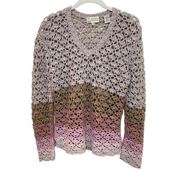 Cousin Johnny Sweaters - 🐕‍🦺 Bundle Item 3/$18 SALE Cousin Johnny Eyelet Open Knit V-neck Sweater, M